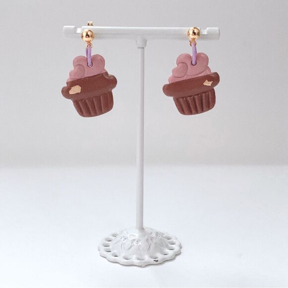 🧁Cute Cupcake Earrings S925 stamped silver gold posts - Picture 2 of 7